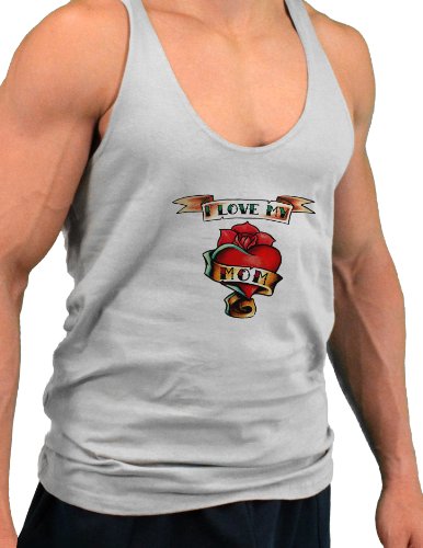 Men's I Love My Mom Tattoo Heart String Tank Top - Comfortable Sleeveless Shirt for Casual Wear, Gym & Summer Outfits