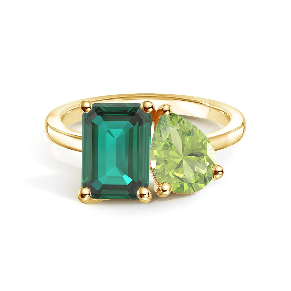 Toi et Moi Personalized Emerald Birthstone Ring - Custom Anniversary Jewelry for Couples, Women's Birthstone Engagement Ring - Perfect for Valentine's Day, Wedding Proposal & Romantic Gifts