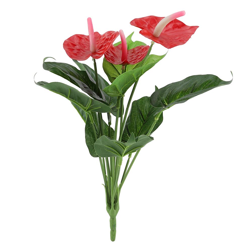 Premium Artificial Flowers Bouquet - Red Anthurium & Roses in Vase for Wedding, Bridal Party, Christmas Decor - Fake Floral Arrangement for Home DIY, Table Centerpiece, and Seasonal Decoration
