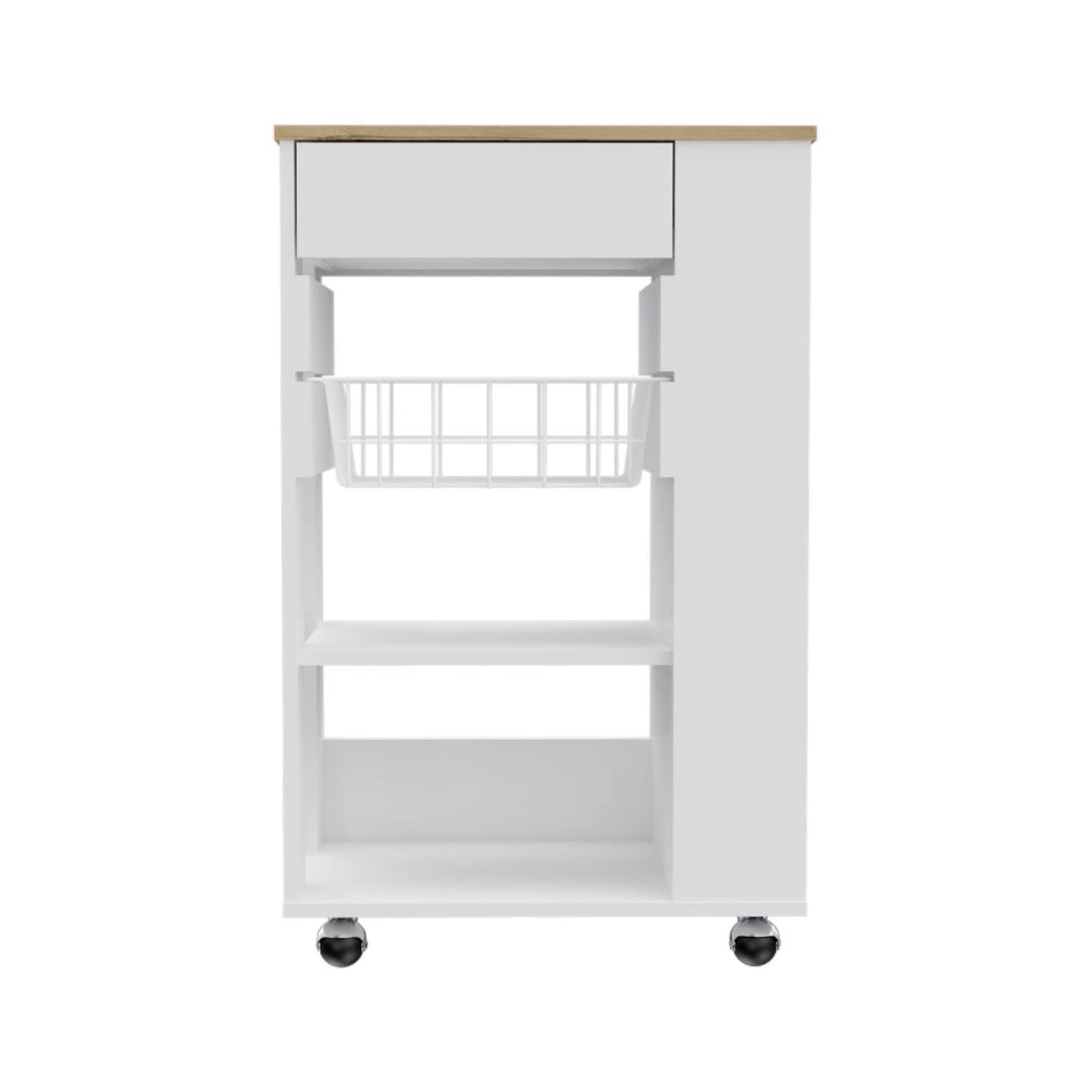 Rosemont Kitchen Cart with 2 Open Shelves, 4 Casters & 1 Drawer - White/Light Oak | Mobile Kitchen Island for Small Spaces, Dining Room Storage & Food Prep Station