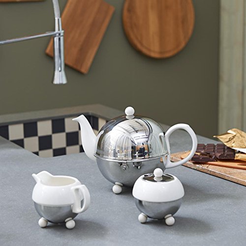 Premium Ceramic & Stainless Steel Teapot - 42oz (5.5 Cup) Capacity, Spring White - Elegant Tea Brewing Pot for Afternoon Tea, Tea Parties & Home Decor