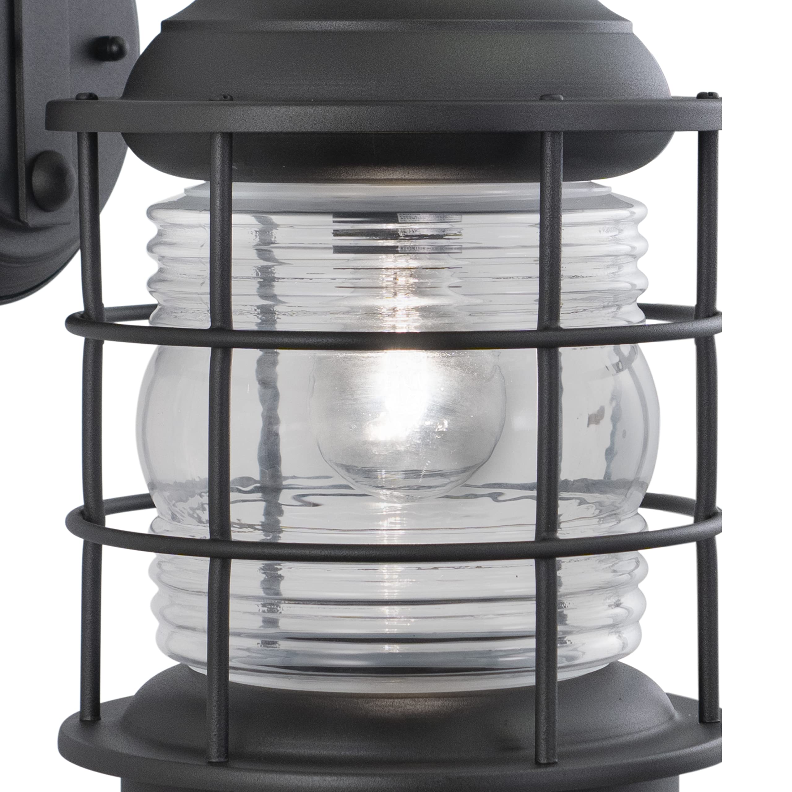 VAXCEL Hyannis 1-Light Black Coastal Outdoor Wall Lantern with Clear Glass - Perfect for Porch, Patio, and Beach House Exterior Lighting