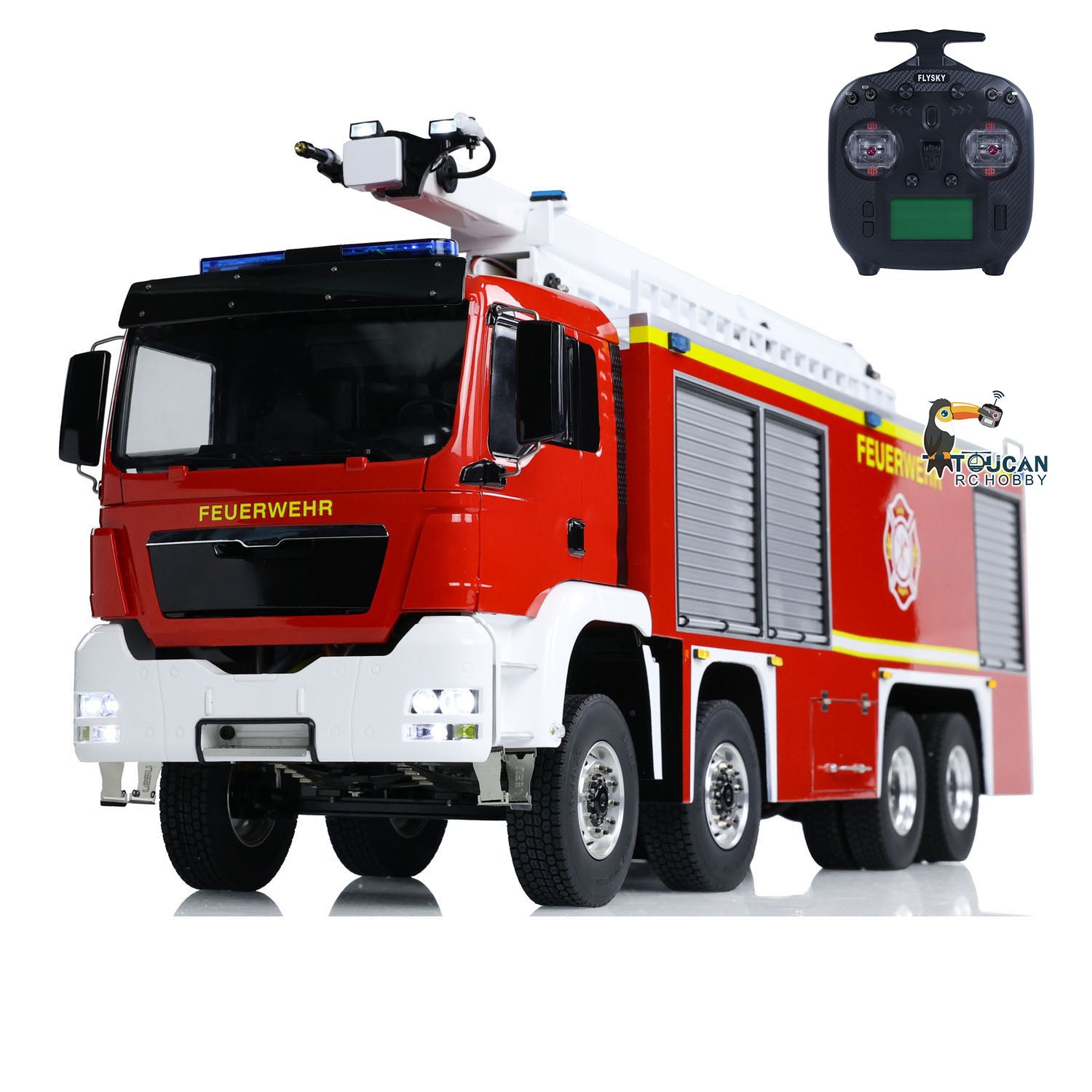 1/14 Scale 8x4 Metal Chassis RC Fire Truck with Extendable Turret & High Reach Snozzle - PNP Remote Control Hobby Model 3363 ST8 for Professional Firefighting Simulation and RC Vehicle Enthusiasts