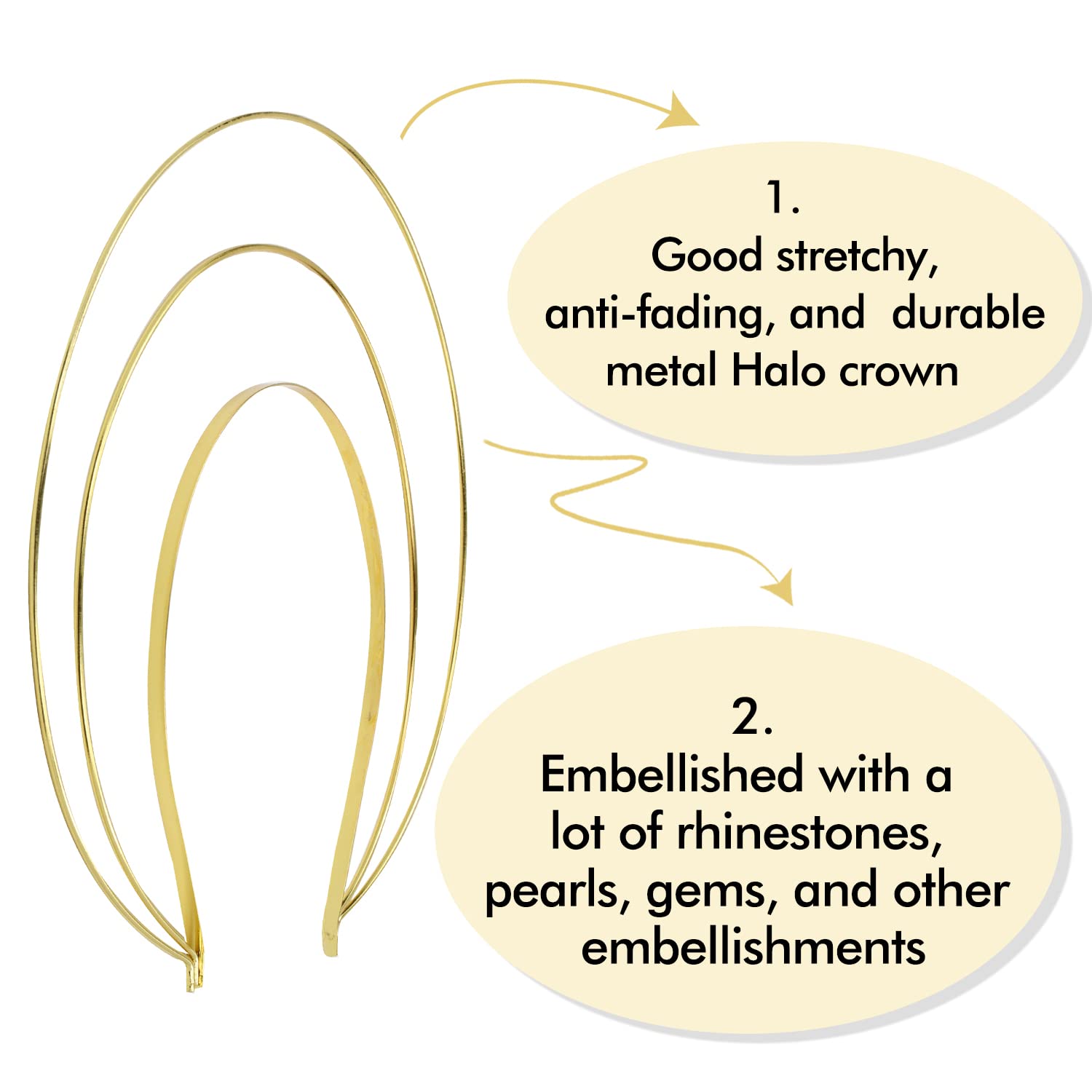 Gold Metal Queen Goddess Angel Halo Crown Headband - 6 Pack of 3 Layer Tiara Hair Hoops for DIY Crafts, Costume Parties, Cosplay & Wedding Accessories - Perfect for Halloween, Bridal Showers, Pageants and Themed Events