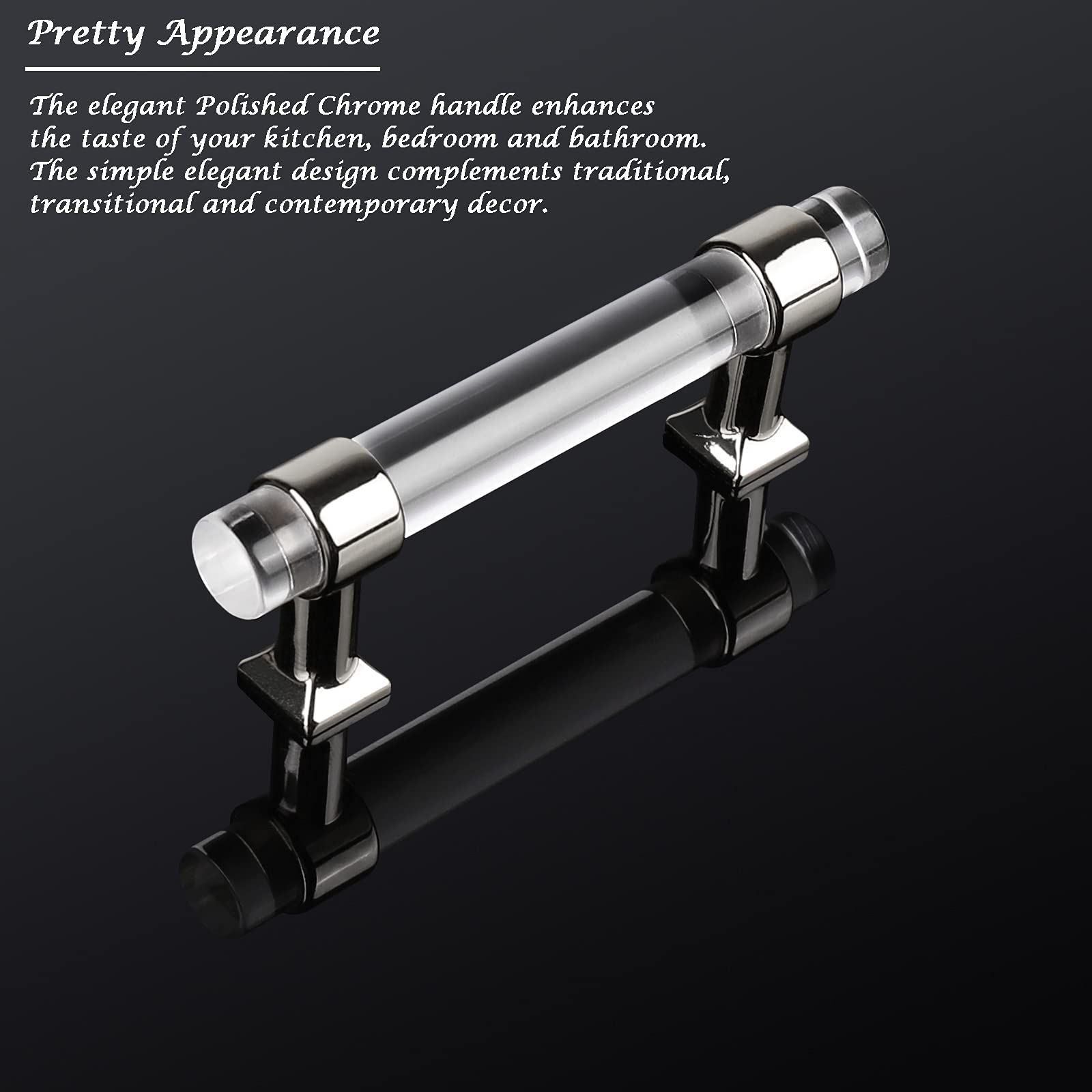 50 Pack Brushed Silver Chrome Cabinet Handles - Modern 3 Inch (76mm) Hole Center Drawer Pulls for Kitchen Cabinets, Dressers & Cupboards | Durable Acrylic Hardware for Home & Office Organization