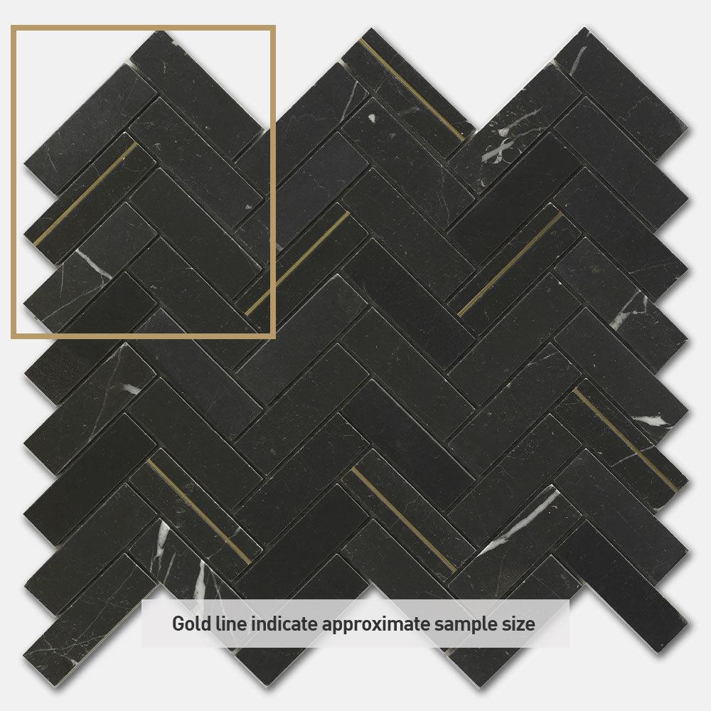 Premium Nero Marquina Honed Marble Mosaic Tiles - Herringbone Pattern - 12x12 Inch (Per Sheet) - Elegant Floor & Wall Tile for Bathroom, Kitchen Backsplash, and Shower Surround