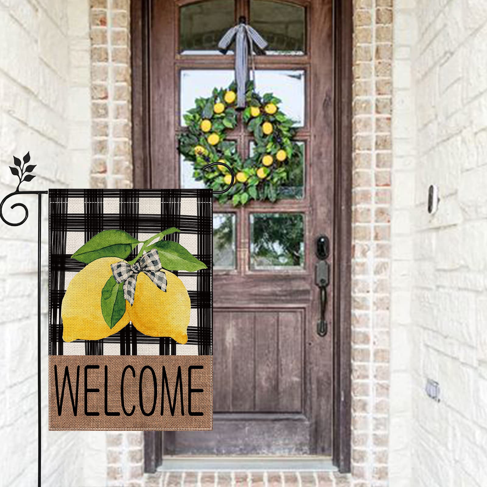 12.5 x 18 Inch Waterproof Double-Sided Buffalo Check Lemon Garden Flag - Rustic Farmhouse Outdoor Decoration for Yard, Lawn & Patio | Summer Welcome Sign for Porch, Garden Party & Country Home Decor