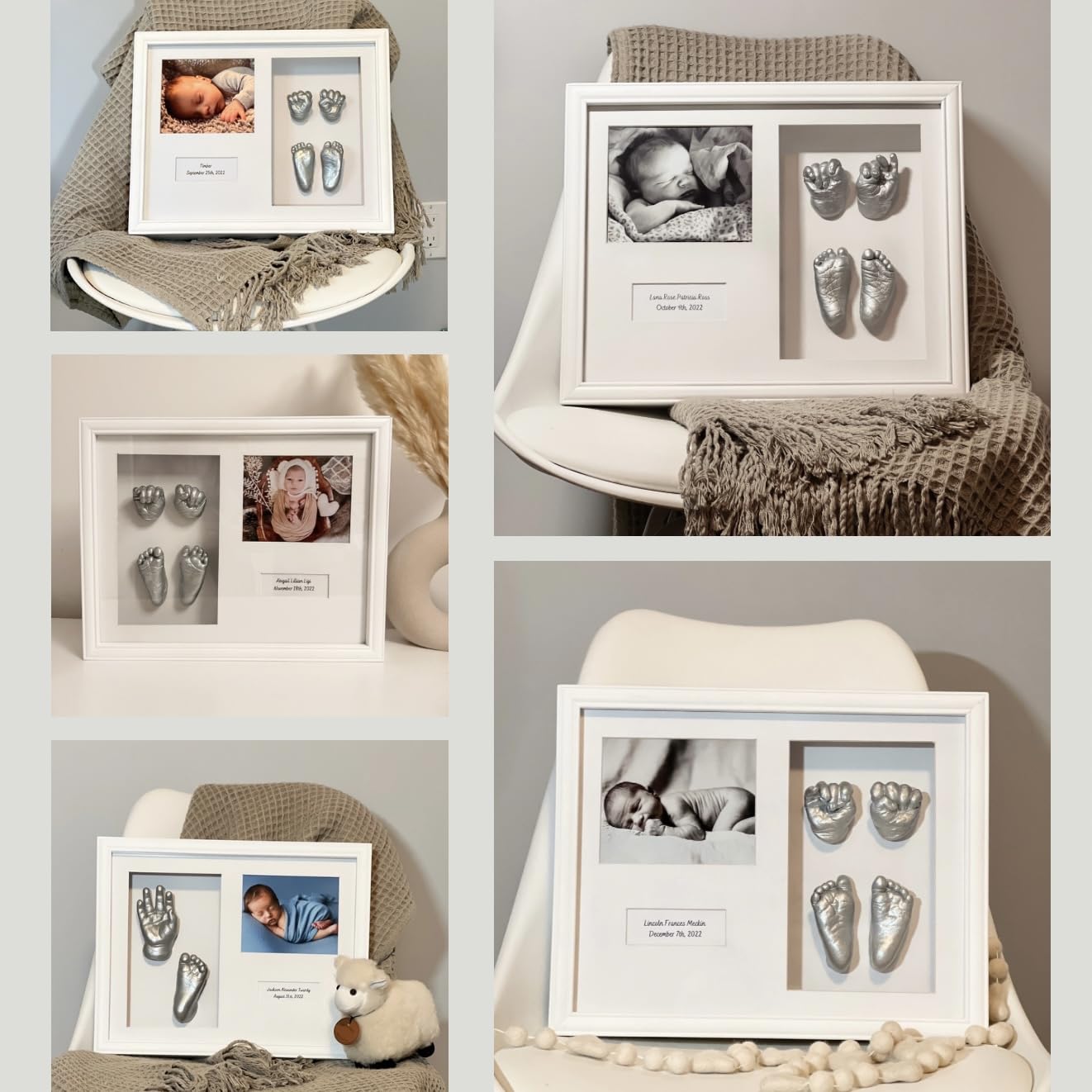 3D Baby Hands and Feet Casting Kit with White Frame - Customizable Silver Keepsake Mold for Newborn Footprint & Handprint | Perfect Baby Shower Gift, Nursery Decor, and First Birthday Memory