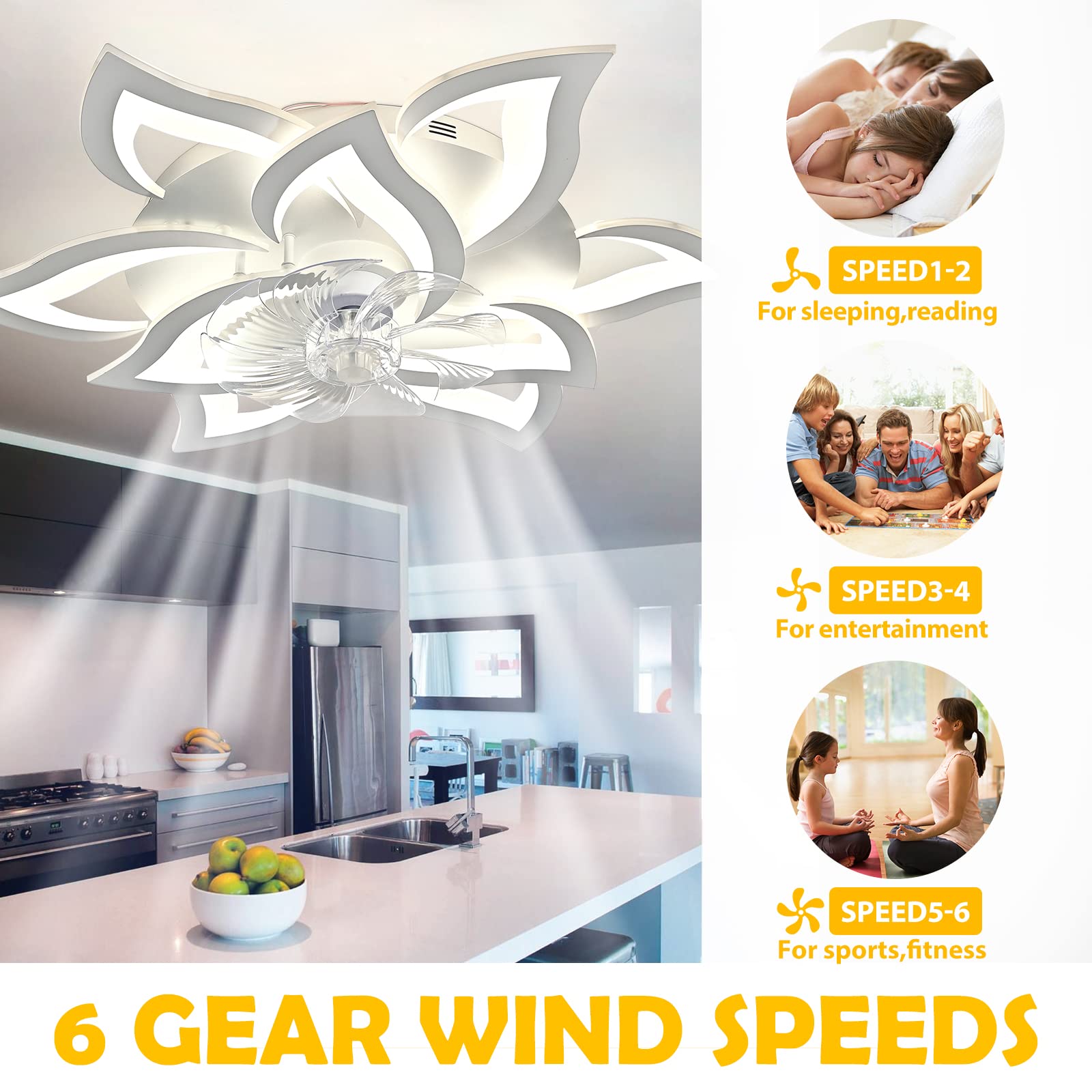 MeiMeiDa 32 Inch Modern Ceiling Fan with LED Light - Dimmable, Energy Efficient, Adjustable Color Temperature, White - Perfect for Living Room, Bedroom, and Office