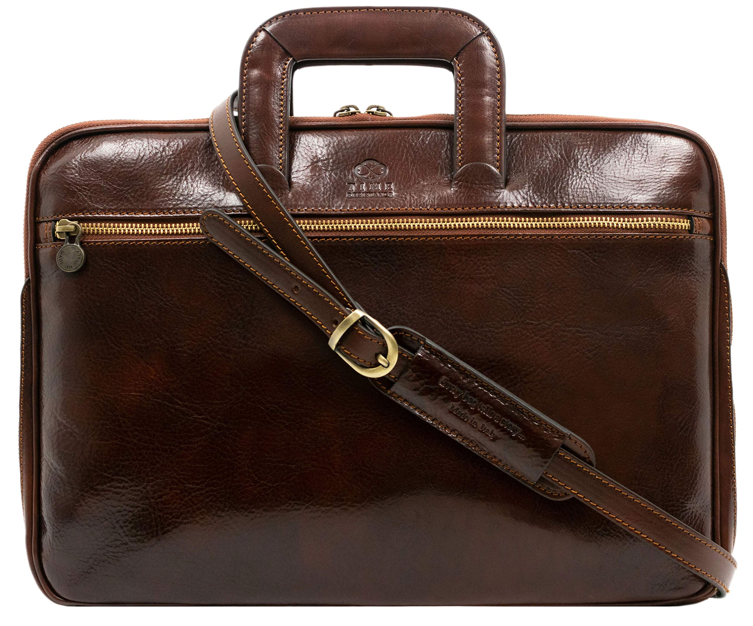 Premium Slim Leather Briefcase for Men & Women - Italian Handmade Laptop Bag with Time-Resistant Quality - Perfect for Business, Office & Travel Use