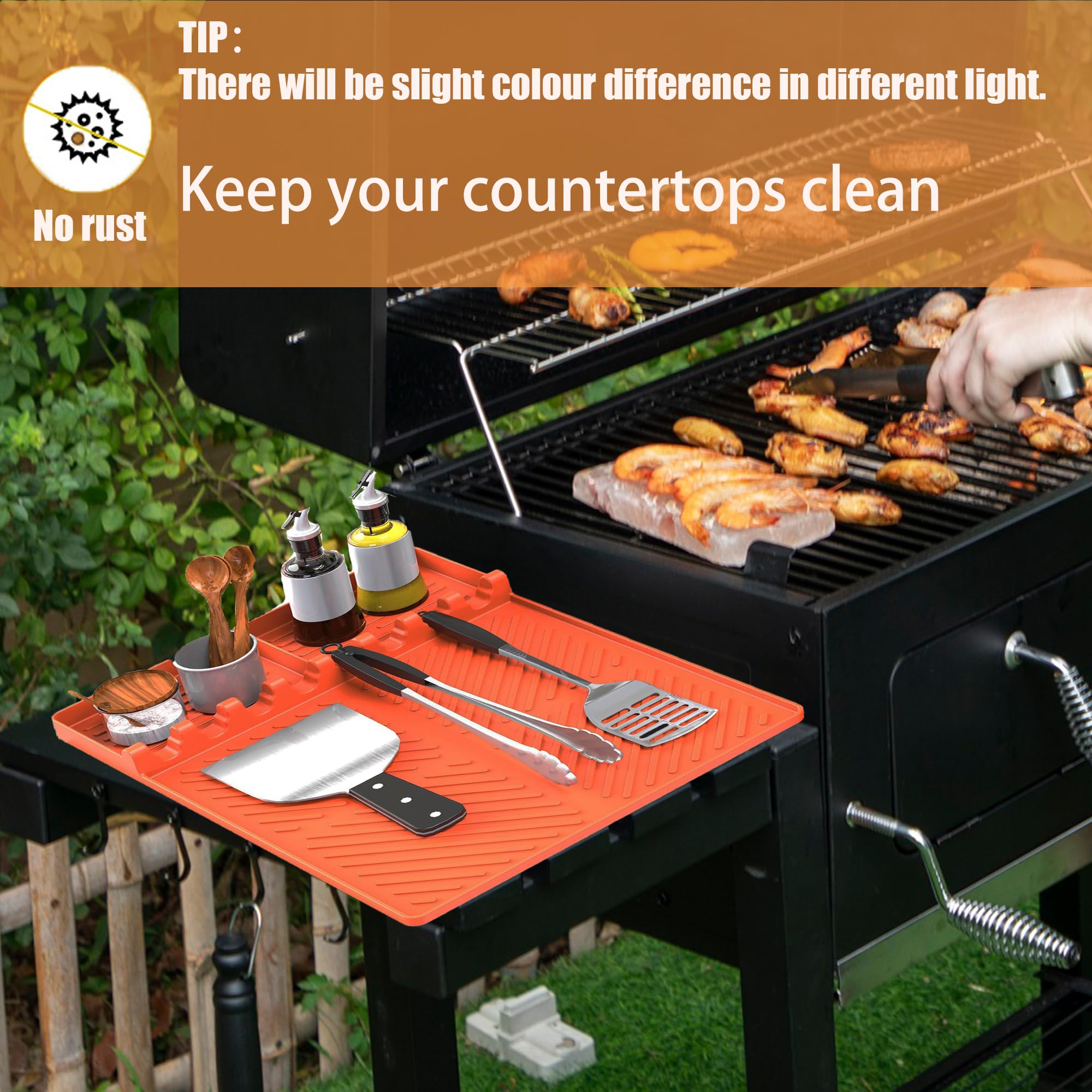 Blackstone Griddle Accessories Set - Large Silicone Spatula Mat with Drip Pad, Food Grade Cooking Mat for BBQ, Baking & Grill Prep (Orange) - Perfect for Outdoor Cooking, Camping & Backyard Parties