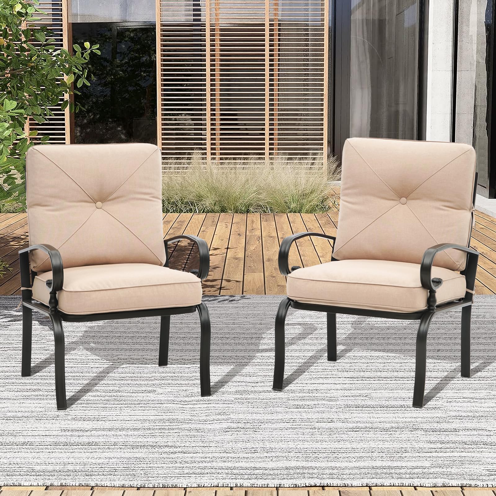 2-Piece Outdoor Patio Bistro Chair Set - All-Weather Metal Garden Dining Furniture (Brown) - Perfect for Backyard, Balcony, and Poolside Relaxation