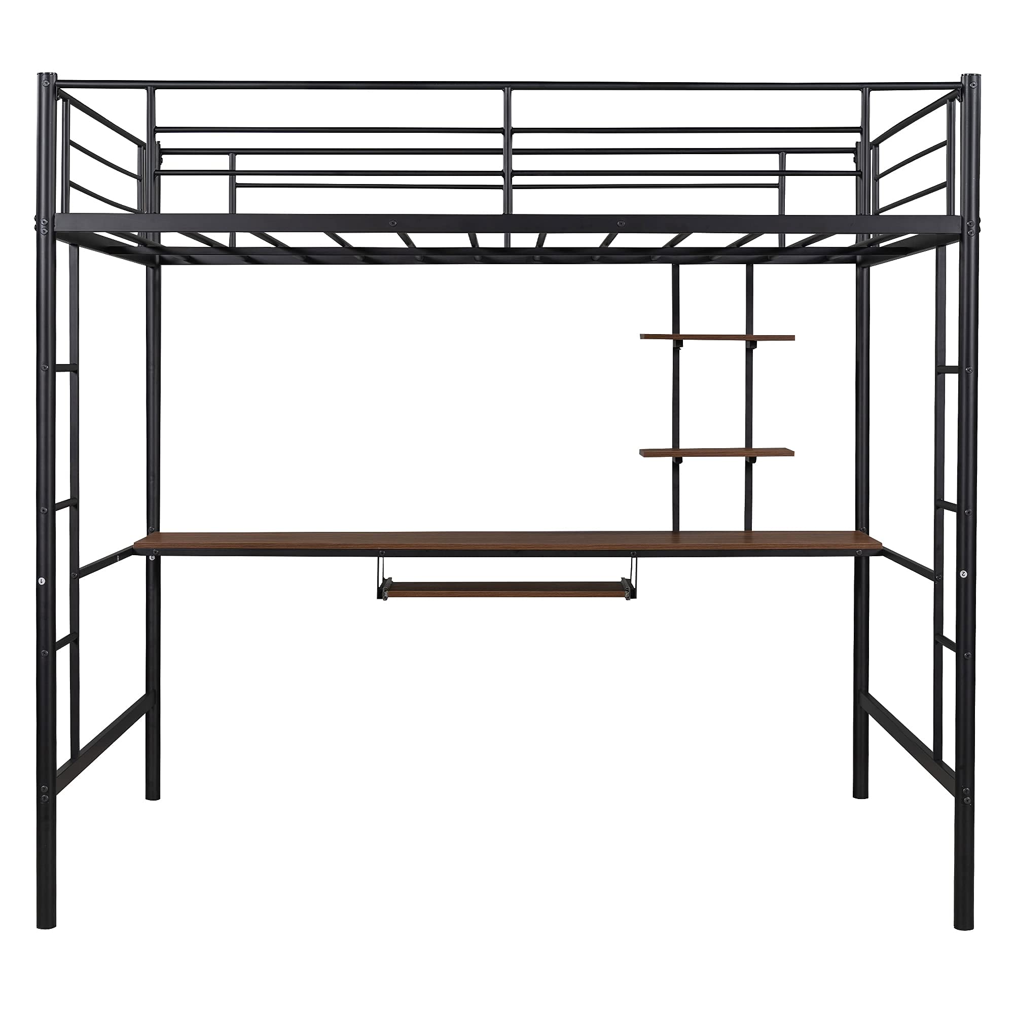 RUNNA Full Size Loft Bed for Kids & Teens - Sturdy Metal Bunk Bed with Built-in Study Desk, Shelves & Keyboard Tray - Space Saving Furniture for Small Rooms - Perfect for Dorm, Bedroom or Apartment