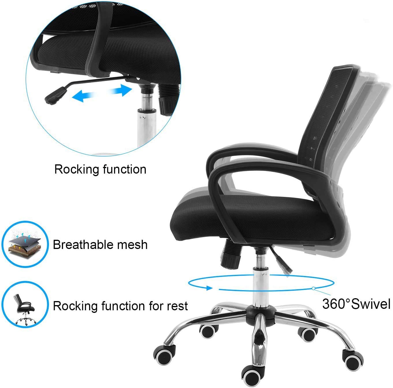 Best Ergonomic Office Chair with Lumbar Support - Adjustable Mesh Computer Desk Chair, Modern Executive Swivel Rolling Chair for Back Pain Relief (Black) - Perfect for Home Office, Gaming & Workspaces