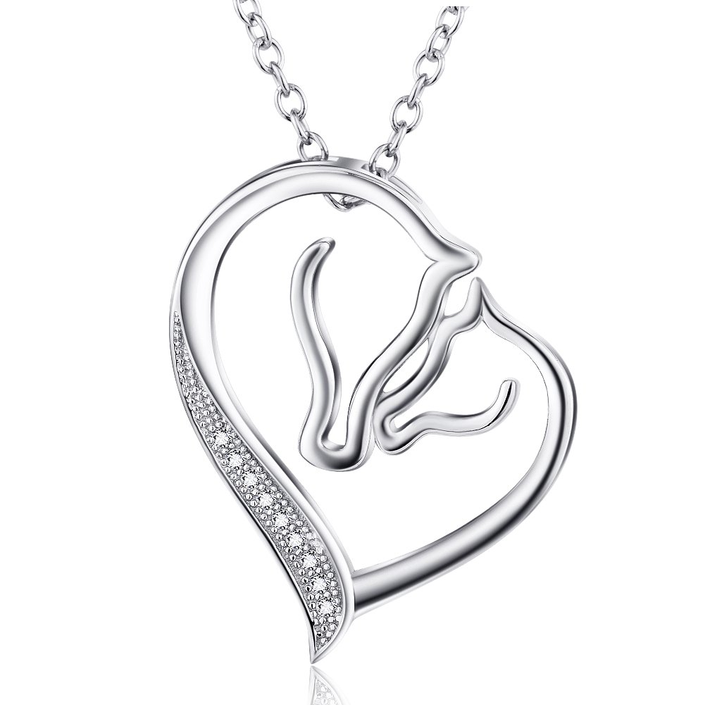 925 Sterling Silver Cubic Zirconia Heart Necklace for Women - Elegant Horse Head Pendant with Sparkling CZ Stones | Perfect Gift for Mother's Day, Valentine's Day & Anniversary | Jewelry for Everyday Wear & Special Occasions