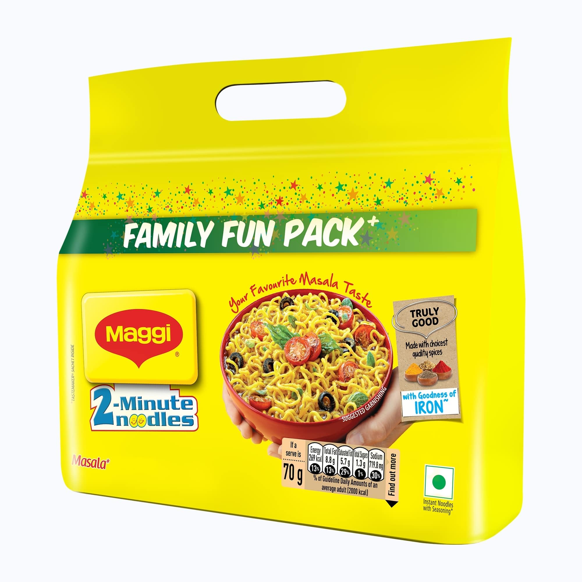 MAGGI 2-Minute Instant Masala Noodles - Iron Enriched, Premium Spices, Classic Flavor (560g) | Quick Meal, Snack, Lunchbox & Emergency Food for Busy Days