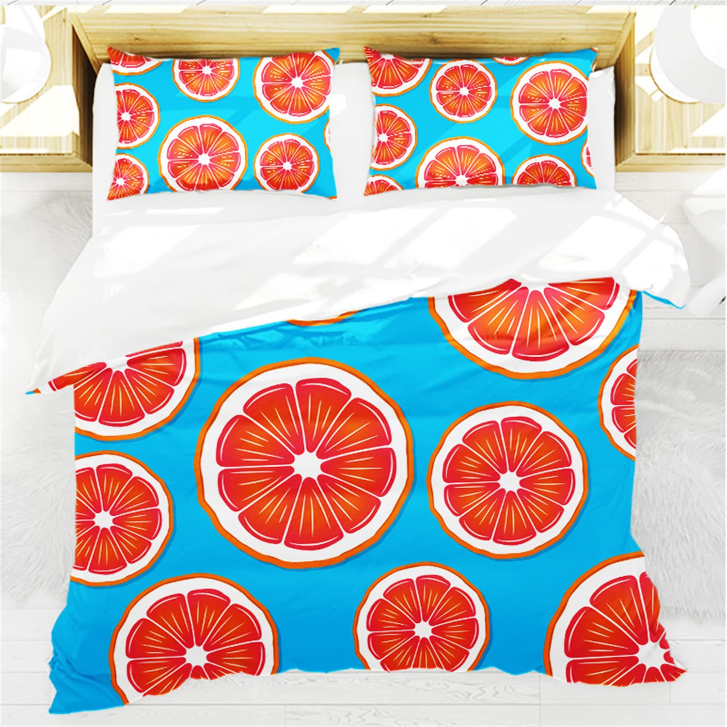 Premium Fruit Print Duvet Cover Set - Twin/Full/Queen/King Size Bedding with Pillowcases (Apple, Orange, Lemon, Mushroom, Pineapple Design) - 2/3/4PCs - Soft & Breathable for Cozy Bedroom Decor - Perfect for Kids' Rooms, Guest Bedrooms & Summer Home Styling