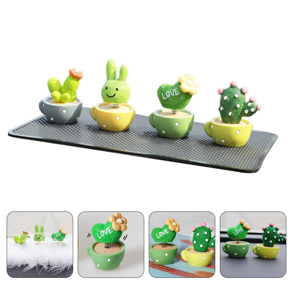 Wakauto Mini Resin Potted Succulents Car Dashboard Decor Set with Mat - Stylish Mini Figurines Statue for Car Interior Decoration, Office Desk, and Home Decor