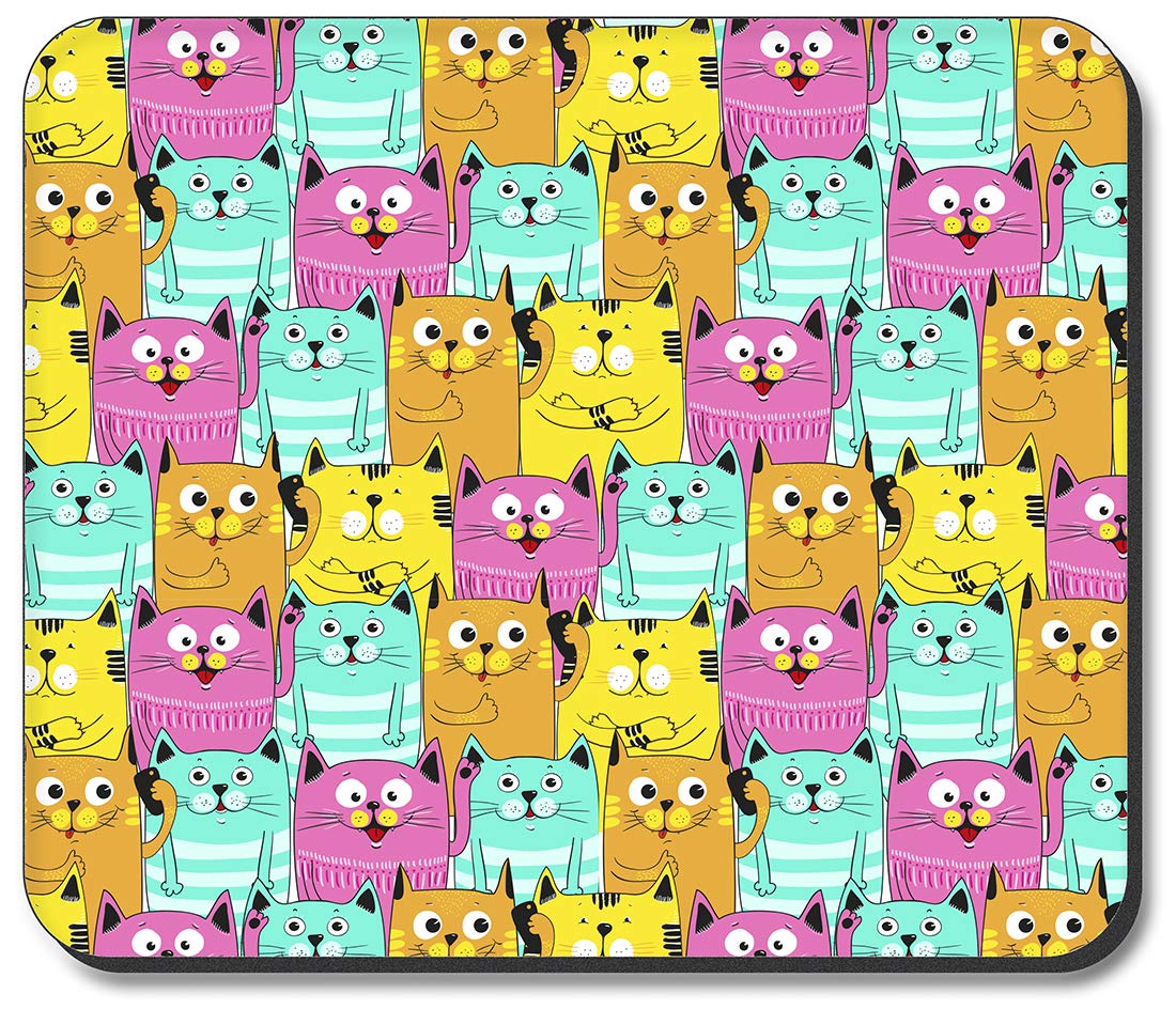 Colorful Cat Art Gaming Mouse Pad - Non-Slip Blue, Orange & Yellow Design for PC, Laptop & Office Use | Perfect for Gamers, Graphic Designers & Computer Workstations