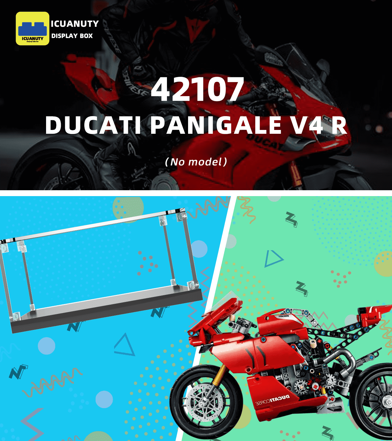 LEGO Technic Ducati Panigale V4 R 42107 Display Case - Premium Acrylic Showcase for Motorcycle Model Collection - Perfect for Home Decor, Office Display & Gift for LEGO Enthusiasts