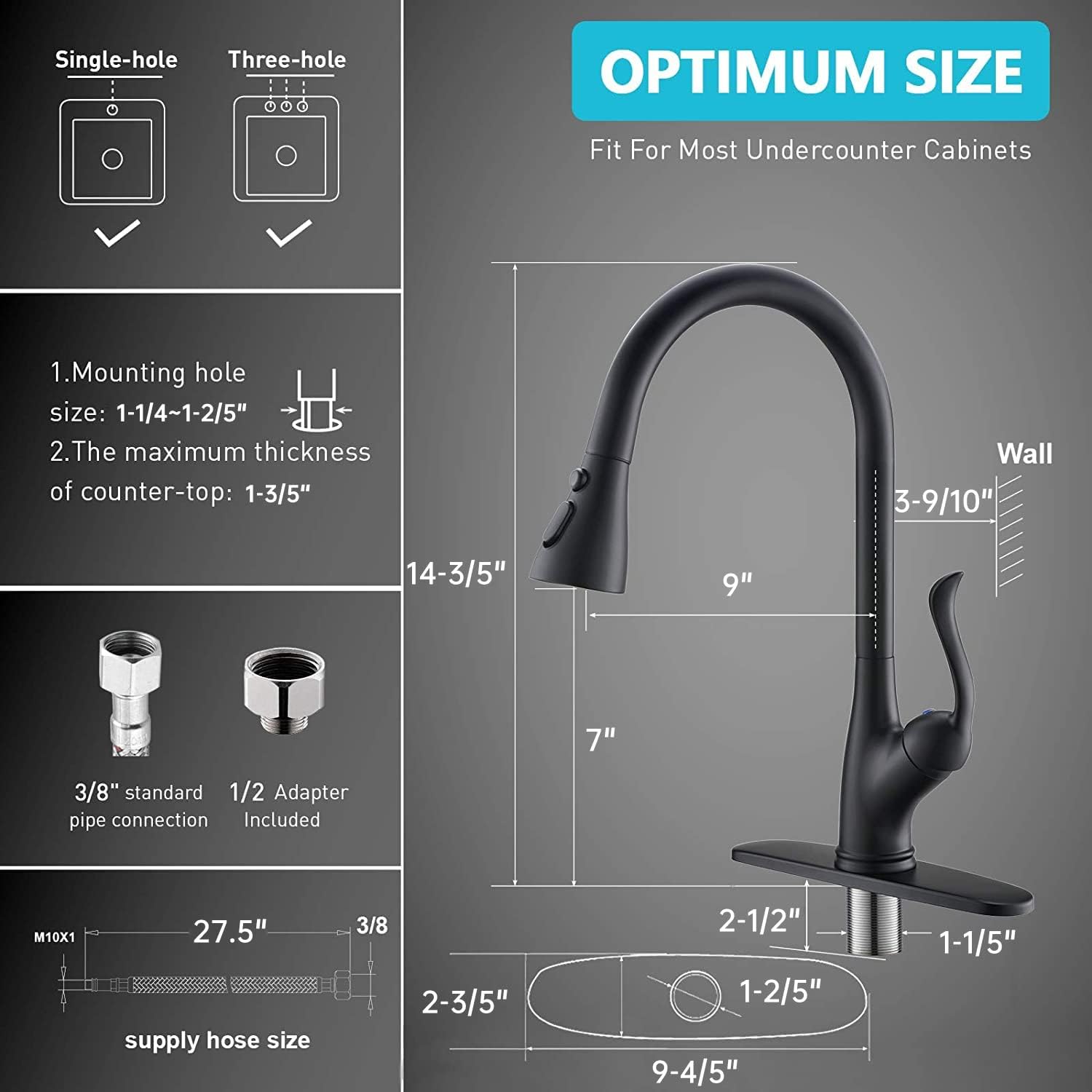 APPASO Matte Black Commercial Kitchen Faucet with Pull Down Sprayer & Soap Dispenser - High Arc Single Handle Pull Out Spray Head Sink Faucet with Deck Plate for Modern Kitchens, Restaurants & Food Service Areas