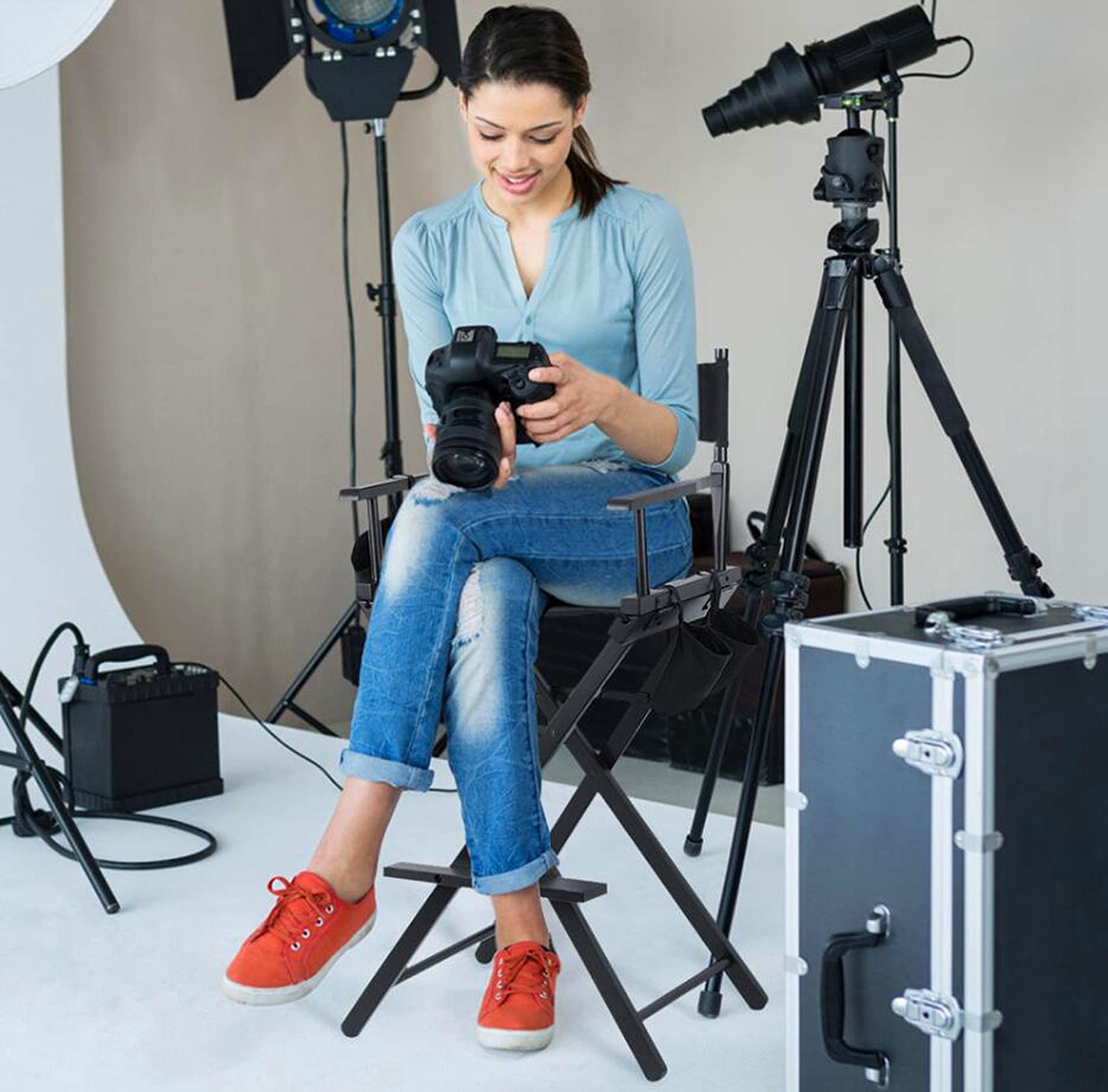 Professional Makeup Artist Chair - Portable Folding Aluminum Director Chair for Salon, Film & Photo Shoots - Lightweight Pink Styling Chair for Beauty Professionals & On-Set Use