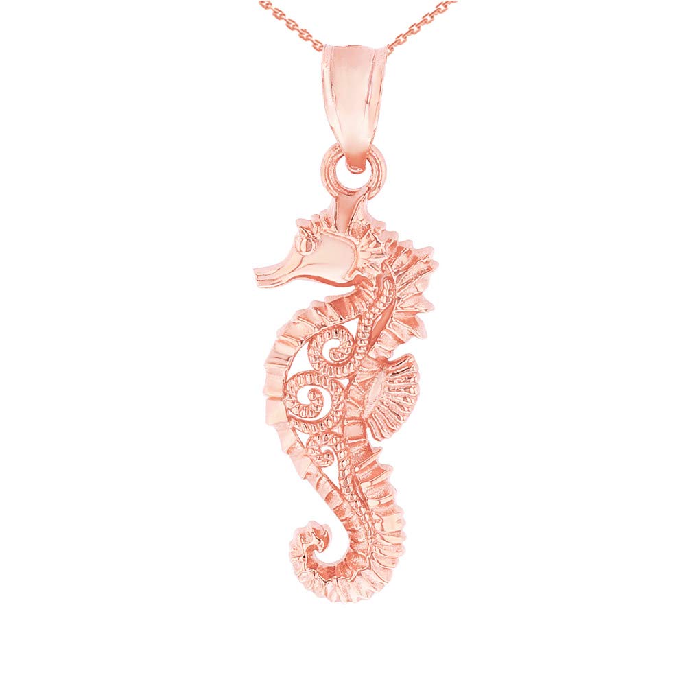 14K Gold Filigree Seahorse Charm Pendant Necklace - Elegant Jewelry Gift for Women, Perfect for Beach Vacations, Summer Outfits & Ocean-Themed Parties