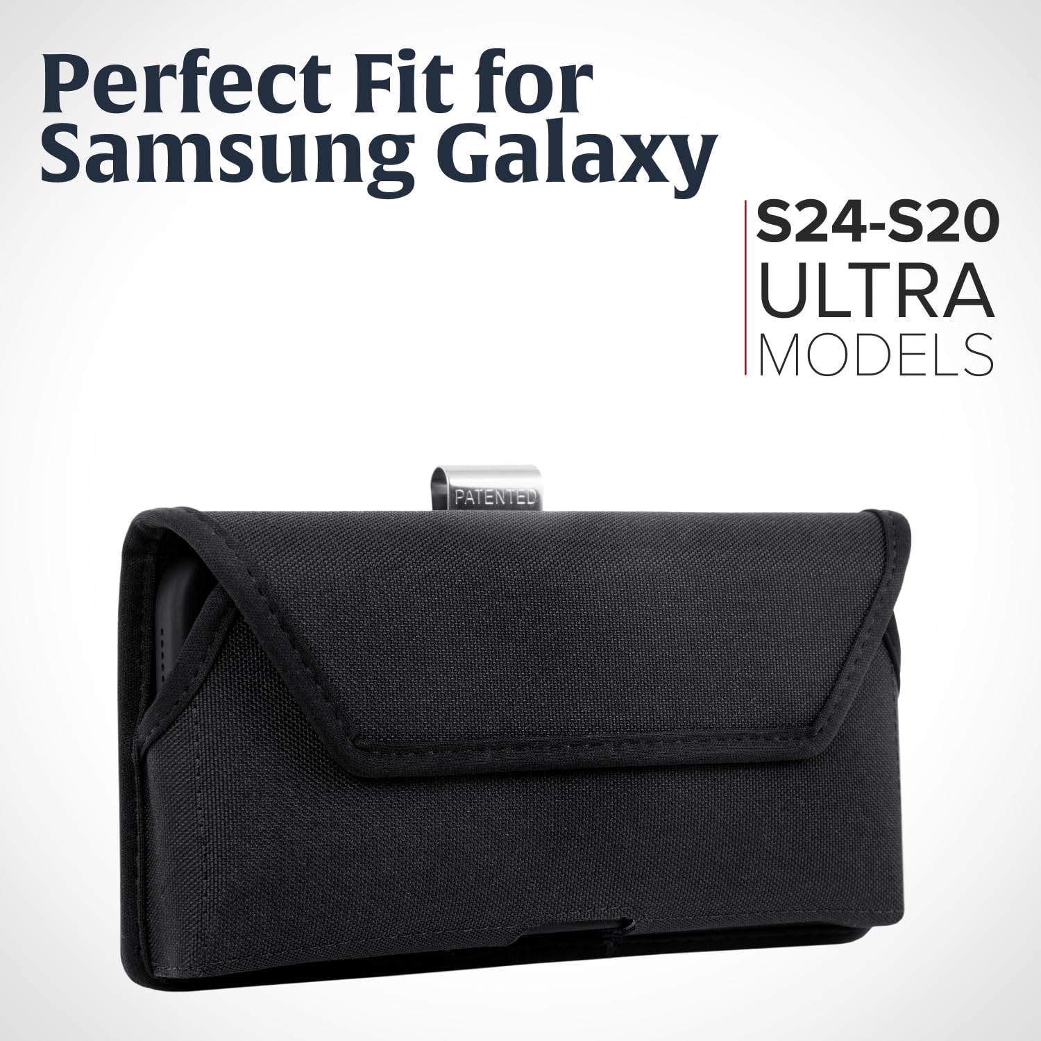Premium Nylon Phone Holster for Samsung Galaxy S24/S23 Ultra/S22/S21/S20 Ultra - Black Belt Clip Holder Compatible with Slim Cases - Durable Metal Clip - Perfect for Workouts, Hiking & Outdoor Activities