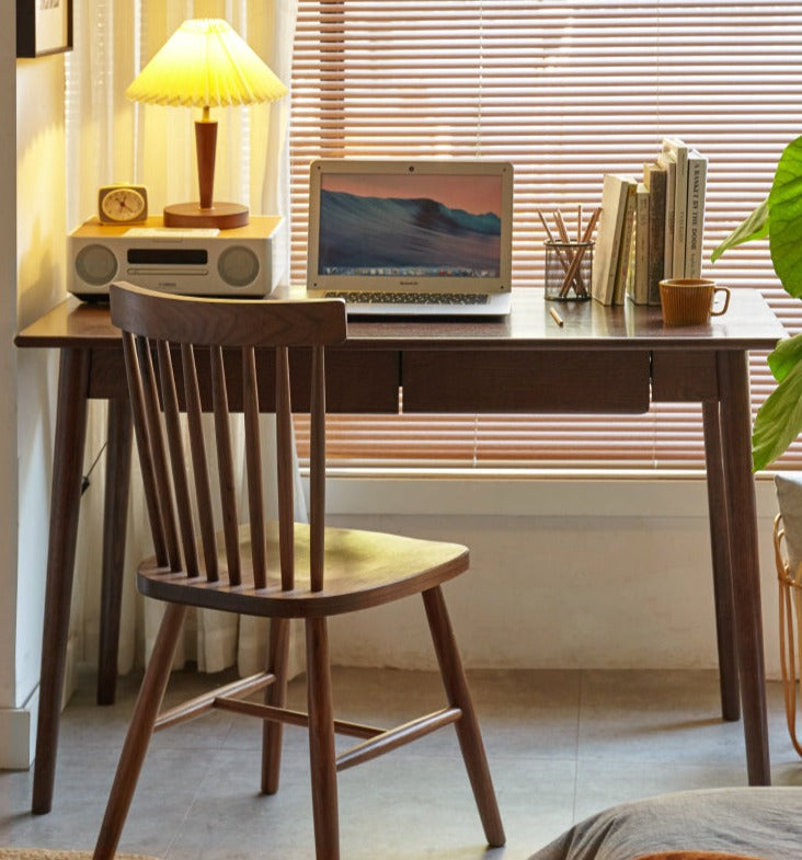 Solid Oak Wood Office Desk with Spindle-Shaped Slanted Legs - Modern Home Office Furniture for Work & Study