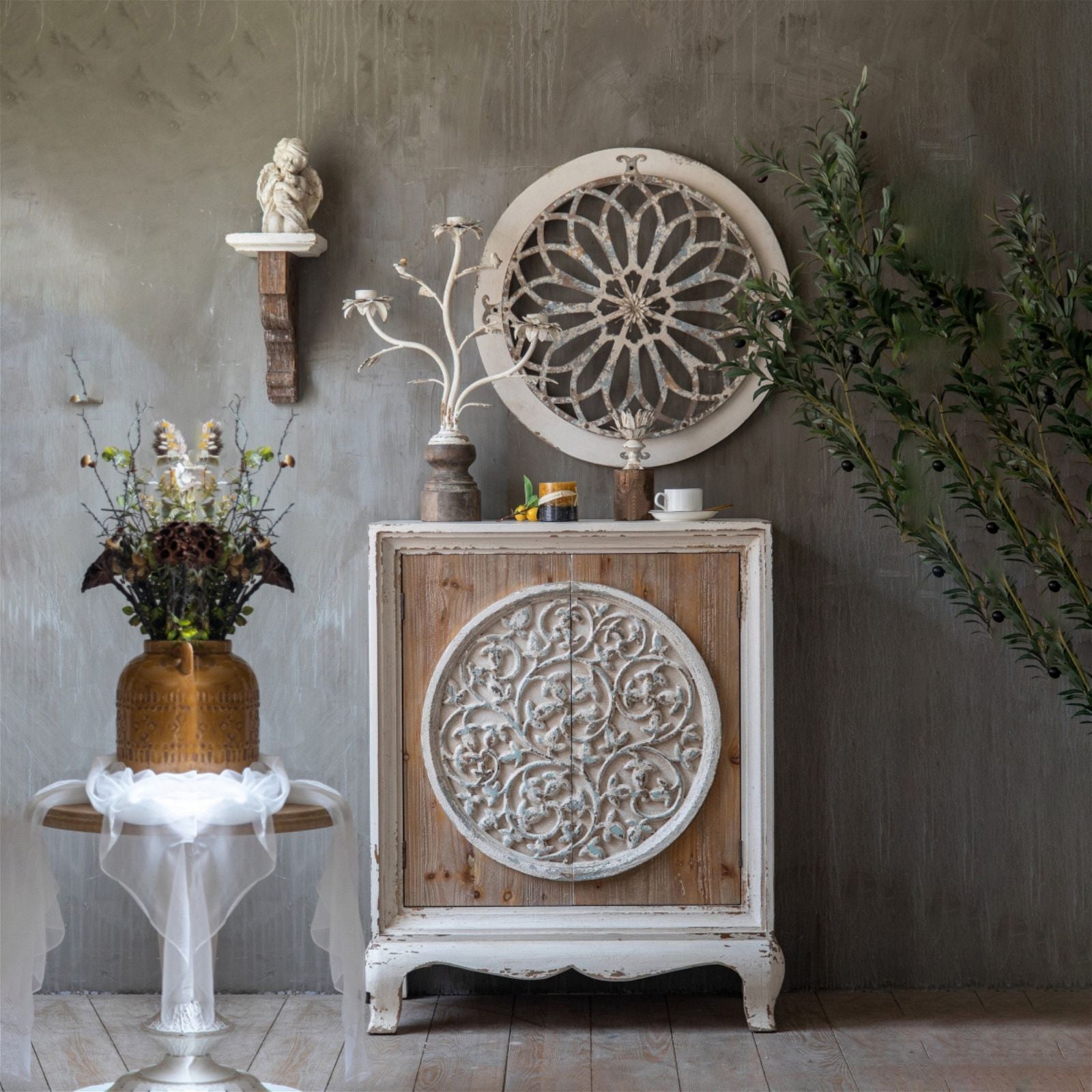 Vintage Baroque Kaleidoscope Wall Art - Circular Decorative Mirror for Living Room, Bedroom & Home Decor