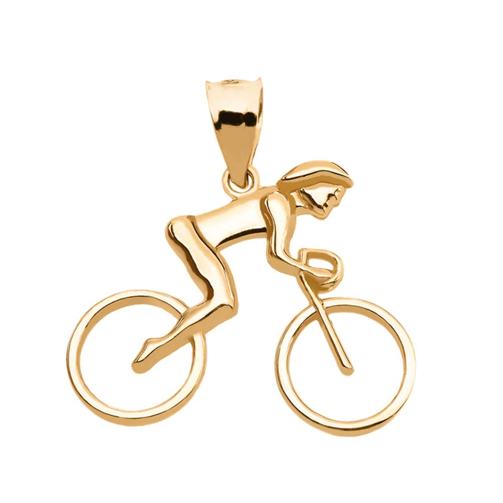 14k Yellow Gold Cycling Pendant Necklace for Women - Perfect Gift for Female Cyclists, Runners & Athletes | Ideal for Workouts, Races & Everyday Wear