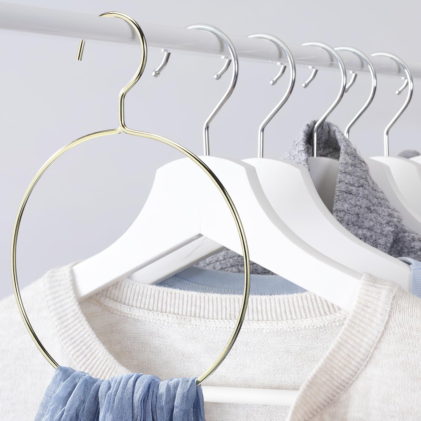 TOPBATHY 5-Pack Metal Scarf Hangers for Closet - Space Saving Scarf Organizer with Rings for Shawls, Pashminas, Neckties & Accessories - Perfect for Closet Organization & Wardrobe Storage