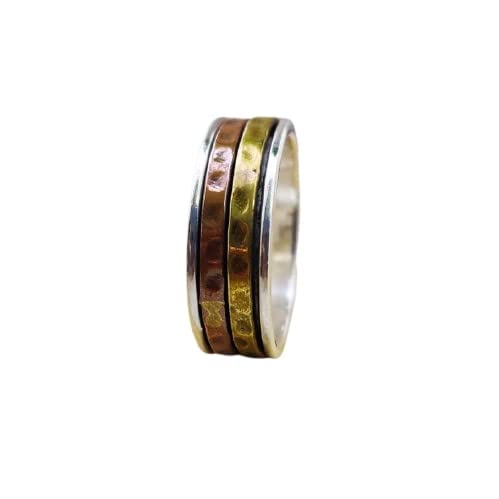 Hammered Spinner Ring for Women - 925 Sterling Silver Anxiety Relief Ring - Handmade Wide Spinning Thumb Ring - Meditation & Stress Relief Jewelry - Perfect Anniversary, Promise Gift for Her - Great for Yoga, Mindfulness & Daily Wear