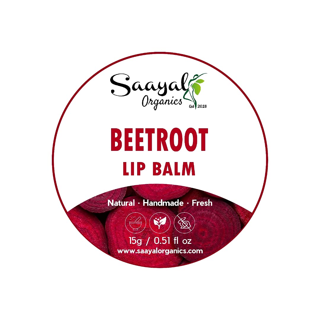 Saayal Organics Beetroot Lip Balm for Dry, Chapped & Pigmented Lips - Organic Shea Butter & Beetroot Infusion Lip Care - Moisturizing Lip Balm for Women & Men (10g) - Perfect for Winter Care, Daily Hydration & Natural Lip Tint