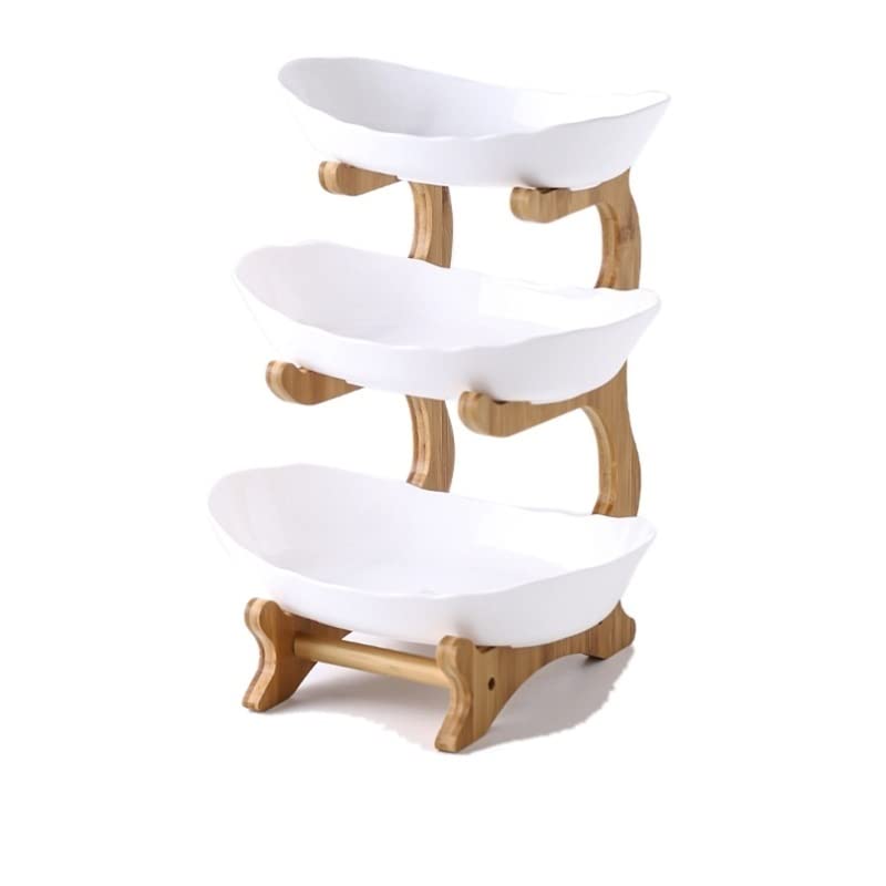 3-Tier Wooden Fruit and Snack Serving Tray - White Kitchen Organizer for Candy, Desserts, Party Food Display - Perfect for Entertaining, Buffets, and Home Decor (22.6x15 Inches)