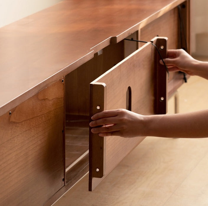 Solid Oak & Poplar Wood French Style TV Stand with Sliding Doors - Perfect for Living Room, Bedroom & Home Theater Storage