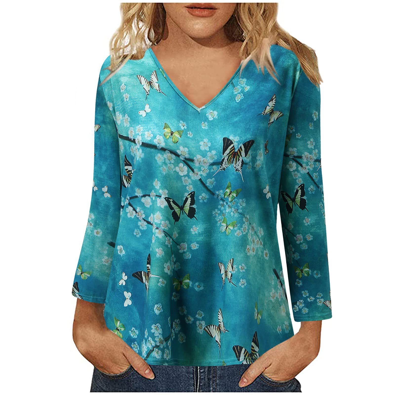 Women's Casual Long Sleeve V-Neck Floral Print Loose Knit Top - Soft Autumn Shirt for Work, Date Night & Fall Layering