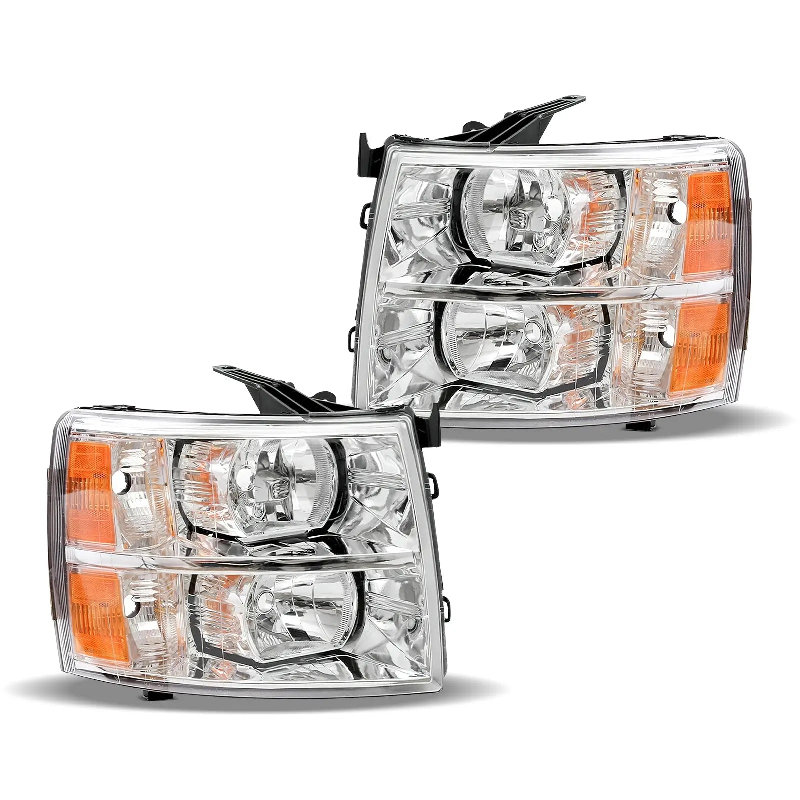 LOYO Headlight Assembly Replacement for 2007-2014 Chevy Silverado 1500/2500HD/3500 - Chrome Housing with Amber Reflector - Upgrade Your Truck Lighting for Night Driving & Off-Road Adventures