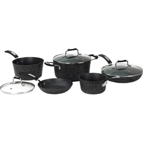 Starfrit The Rock 8-Piece Nonstick Cookware Set - Durable Granite Coating Pots and Pans for Frying, Boiling & Sauteing | Perfect for Gas, Electric & Induction Stoves | Ideal for Home Kitchen & Restaurant Use