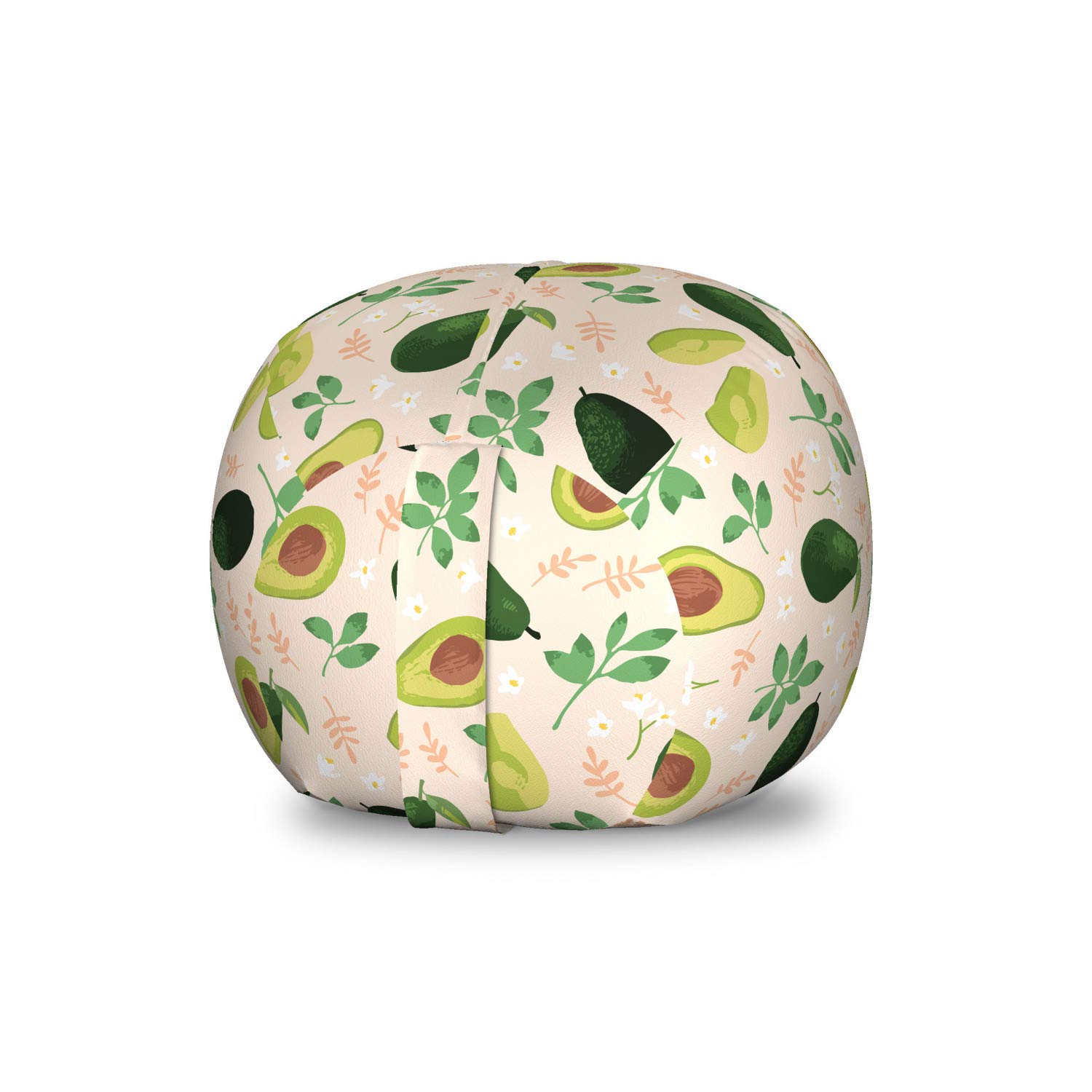 Ambesonne Avocado Storage Bag - Small Washable Toy Organizer with Fruit & Floral Design - Stuffed Animal Chair for Kids Room, Nursery, or Playroom Decor - Champagne Multicolor