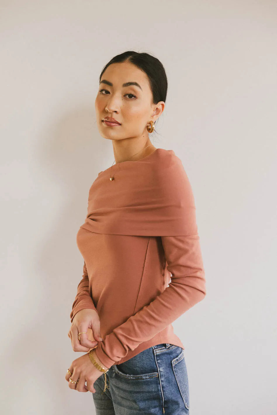 Jessica Bardot Women's Terracotta Blouse - Elegant Casual Top for Work, Date Night & Everyday Wear