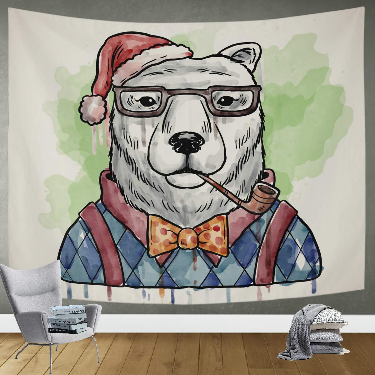 DOMIKING Cute Cartoon Polar Bear Christmas Tapestry Wall Hanging - 60x51in Soft Bedroom & Living Room Decor for Cozy Winter Vibes | Perfect for Holiday Home Decor, Dorm Room, Nursery & Gift Giving
