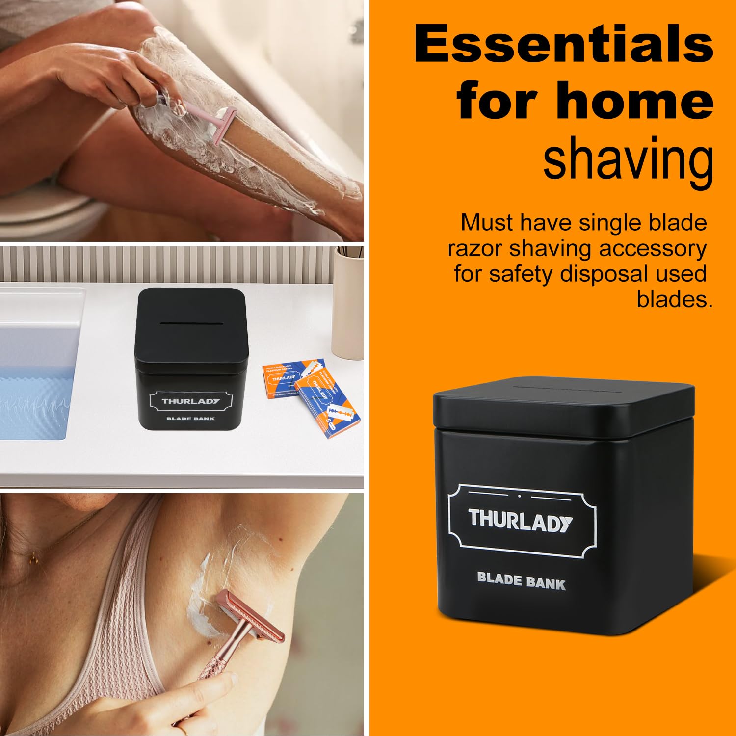 Razor Blade Disposal Container - Large Capacity Safety Razor Blade Bank for Double Edge Razors | Matte Black Metal Blade Storage Box | Perfect for Home Barbershops & Travel Shaving Kits