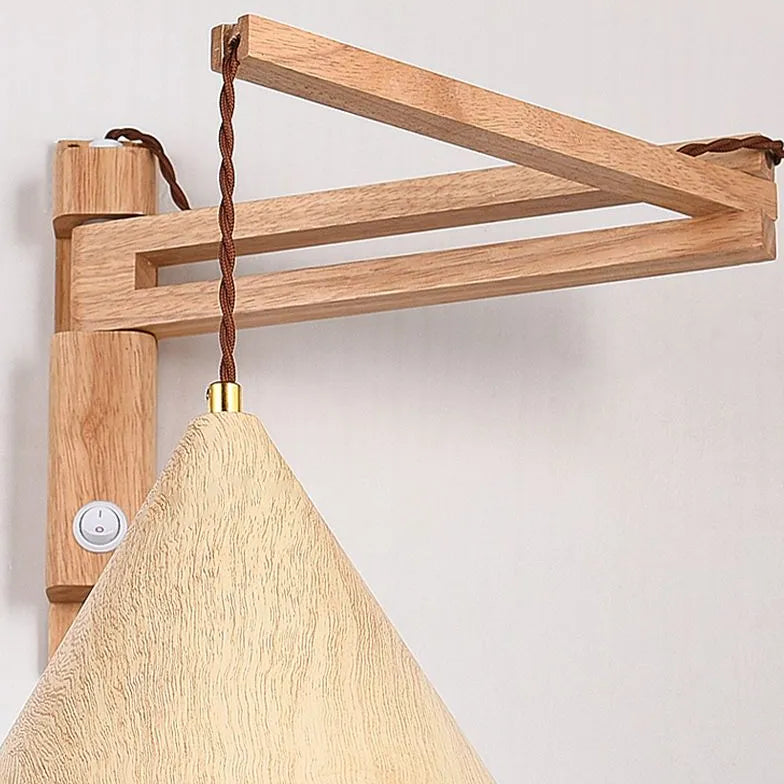 Adjustable Wooden Cone Wall Sconce - Modern Bedroom Lighting Fixture for Cozy Ambience, Perfect for Reading Nook and Nightstand Decor