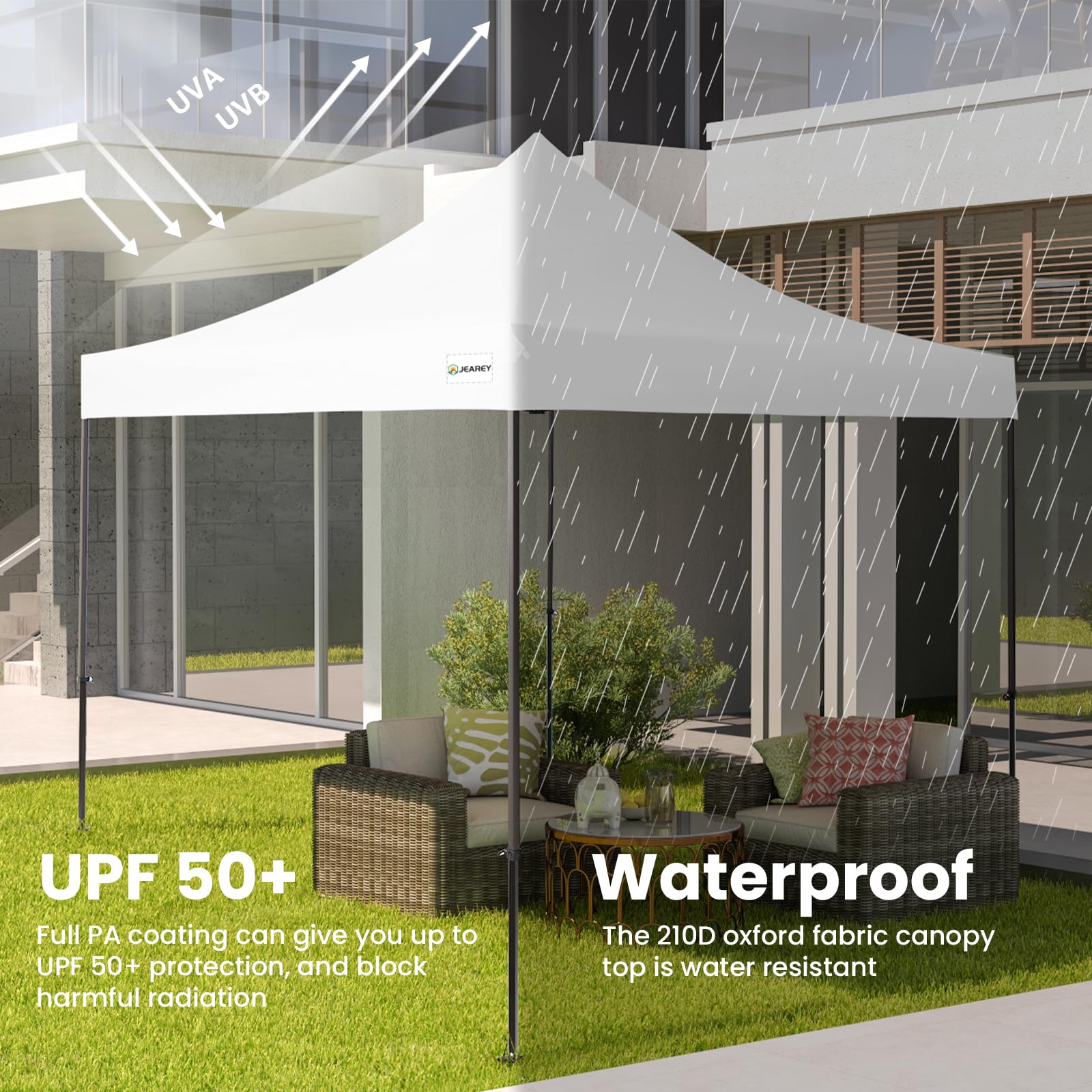 JEAREY Upgraded 10x10 Pop Up Canopy Tent - Heavy Duty Outdoor Canopy with Roller Bag & 4 Sand Bags, White - Perfect for Beach, Camping, Picnics, and Outdoor Events