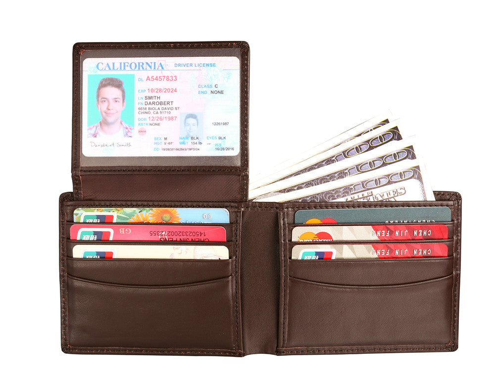 RFID Blocking Genuine Leather Bifold Wallet for Men - Slim Travel Wallet with ID Window & Credit Card Slots - Perfect Father's Day Gift & Everyday Carry