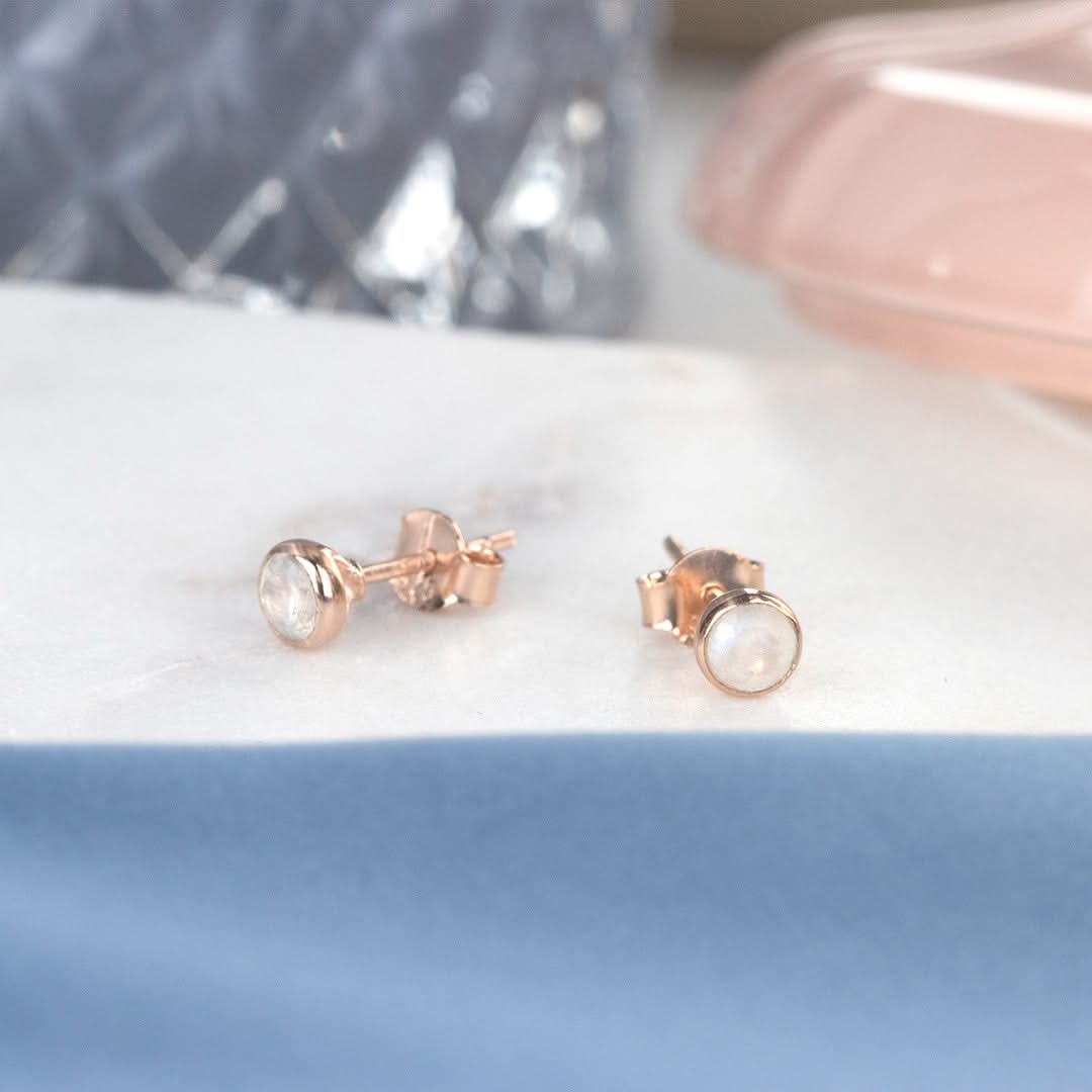 Moonstone Mini Stud Earrings for Women - Rose Gold Plated Hypoallergenic Earrings | Perfect for Everyday Wear, Gift Giving & Special Occasions