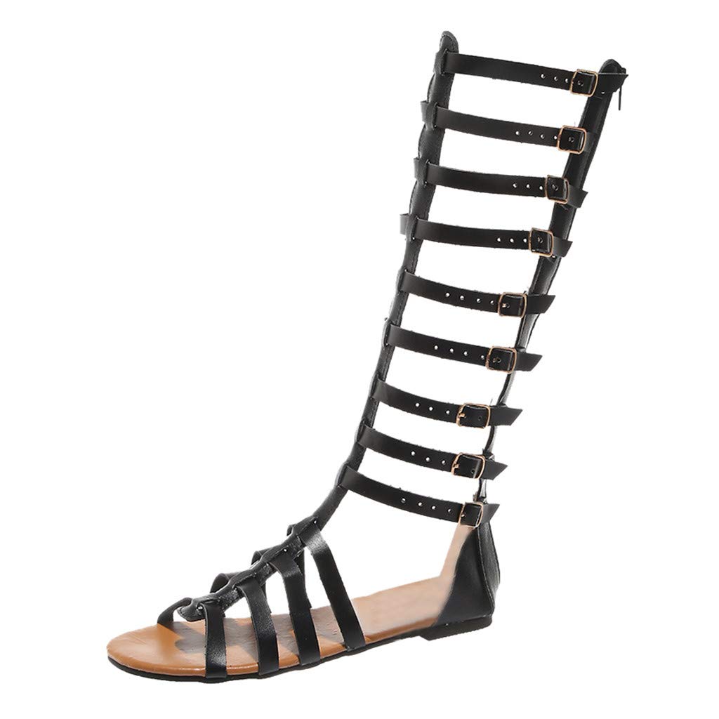 Women's Retro Fashion Knee High Sandals - Comfortable Wide Width Summer Flats for Casual Wear - Perfect for Beach, Vacation & Outdoor Activities - Size 8