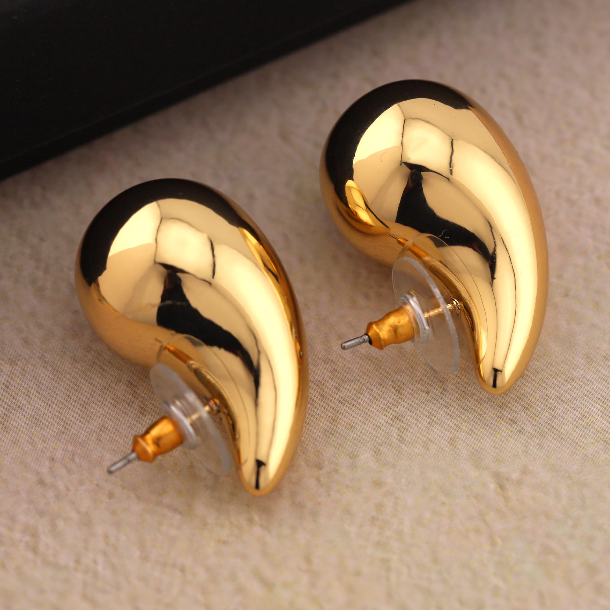 Hypoallergenic Gold Plated Teardrop Hoop Earrings for Women - Trendy Water Drop Chunky Designer Style Lightweight Fashion Jewelry - Perfect Gift for Parties, Weddings & Everyday Wear