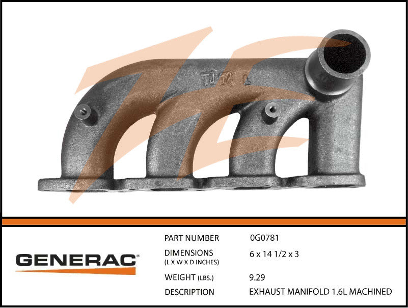 Generac 0G0781 Exhaust Manifold Replacement Part for 1.6L Engines - Compatible with Generac Generators for Home & Industrial Power Backup